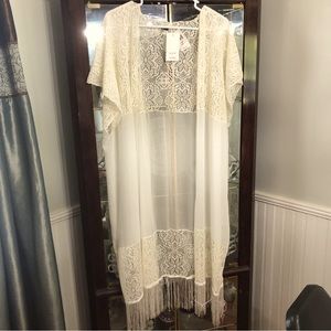 David and Young maxi sheer Ivory crochet lace beach swim coverup. ONE SIZE.IVORY